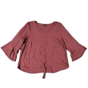 Torrid Womens 4X Red Textured Woven Bell Sleeves Hi-Lo V-Neck Tie-Front Top